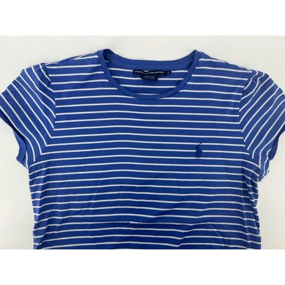 Ralph Lauren Sport Striped Pony Top T Shirt Womens L Blue White - Picture 8 of 8